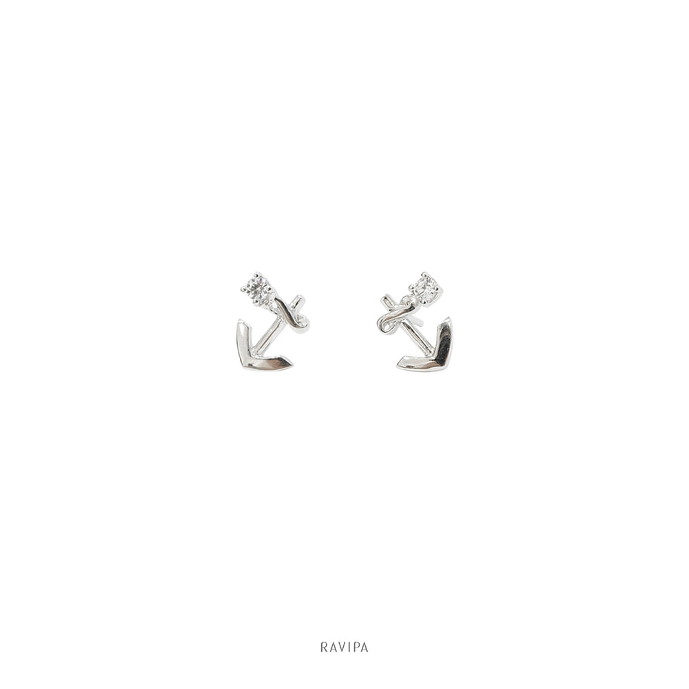 Anchor White Gold Plated Silver Stud Earrings