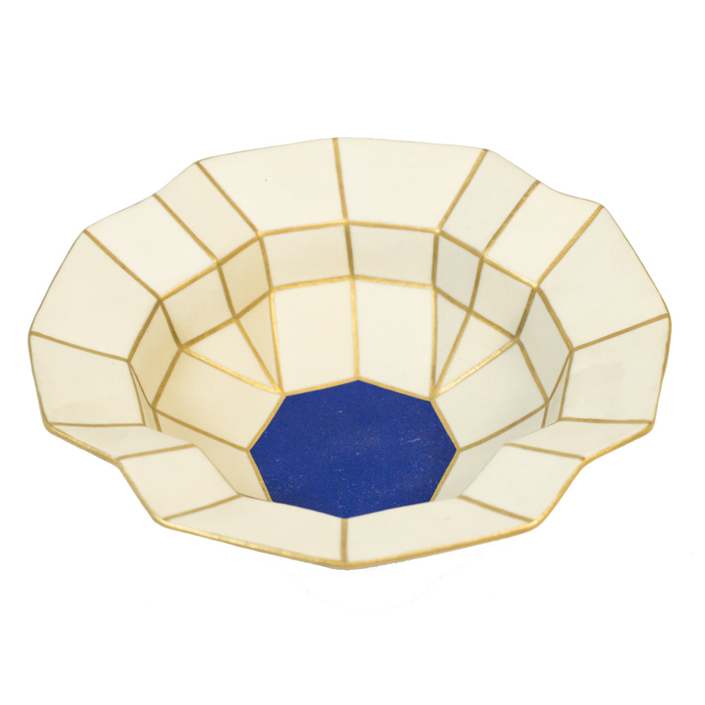 Bijan White Navy Medium Handmade Stoneware Bowl