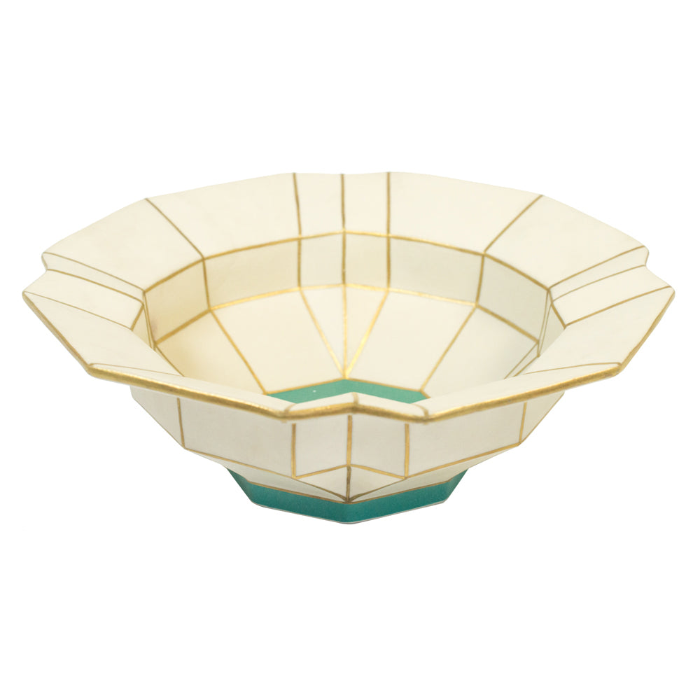 Bijan White Turquoise Large Handmade Stoneware Bowl