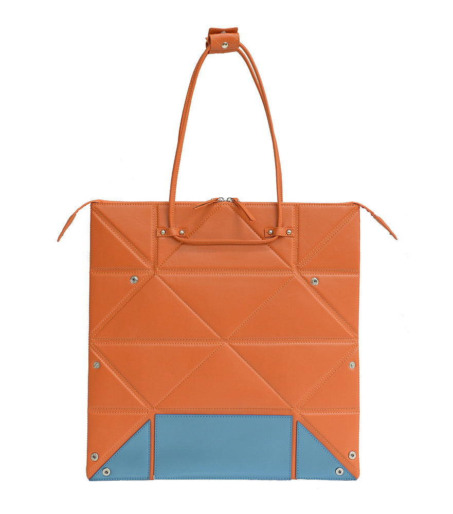 Large Orange Origami Bag with Blue Bottom