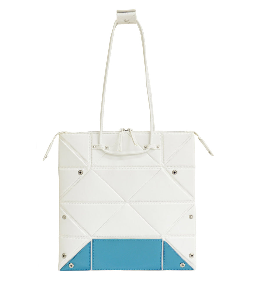 Small White Origami Bag with Blue Bottom