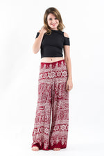 Women's Red Palazzo Harem Pants with Tribal Design