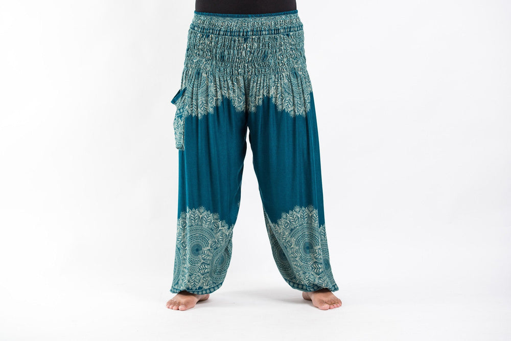 Plus Size Floral Mandalas Turquoise Yoga Harem Pants