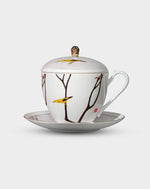 Flower and Bird Bone China Coffee Cup Set with Lid