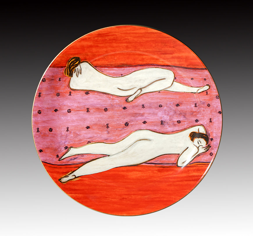 Two Nudes 12" Bone China Gold Transfer Round Plate
