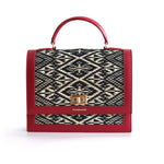 Red Water Sedge and Leather Wicker Handbag with Black Khit