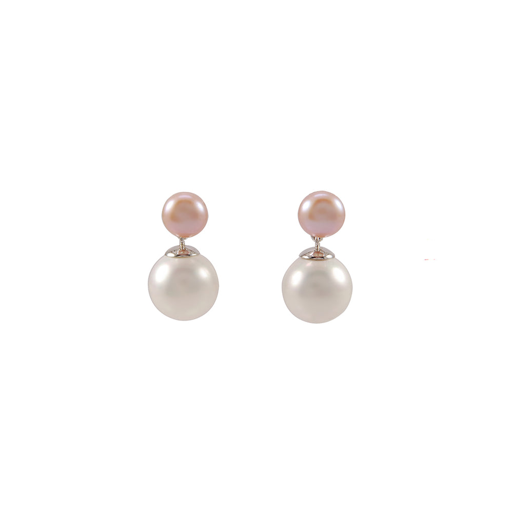 Double Pink Gold Pearl Earrings