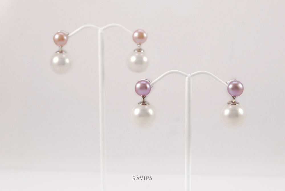 Double Lavender Pearl Earrings