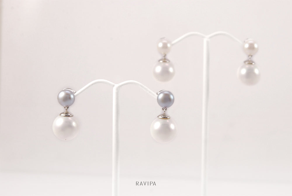 Double Little Grey Pearl Earrings