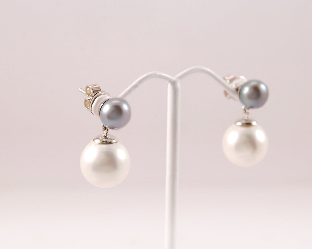 Double Little Grey Pearl Earrings
