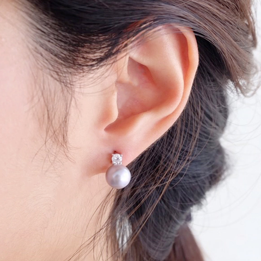 Diamond Lavender Pearl Earrings