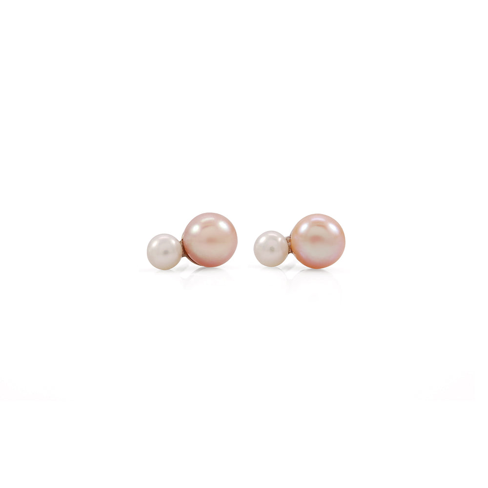 Mini Double Pink Gold Pearl Earrings