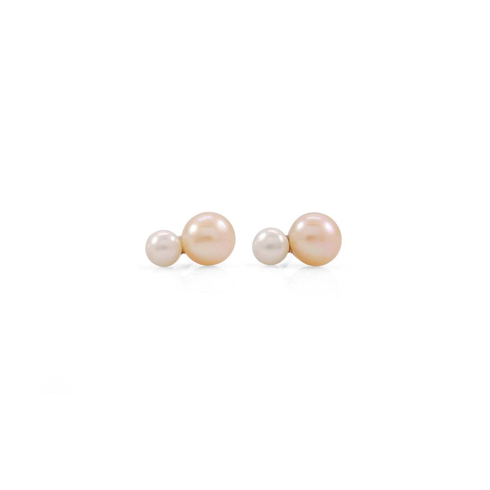 Mini Double Peach Pearl Earrings