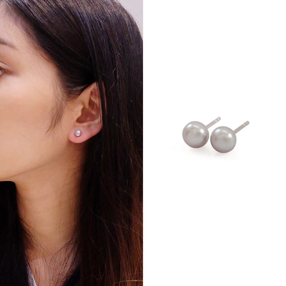 Mini Single Little Grey Pearl Stud Earrings