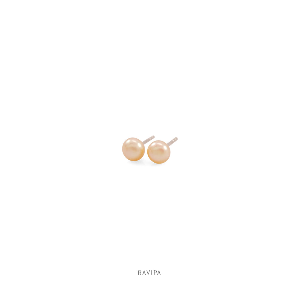 Mini Single Peach Pearl Stud Earrings