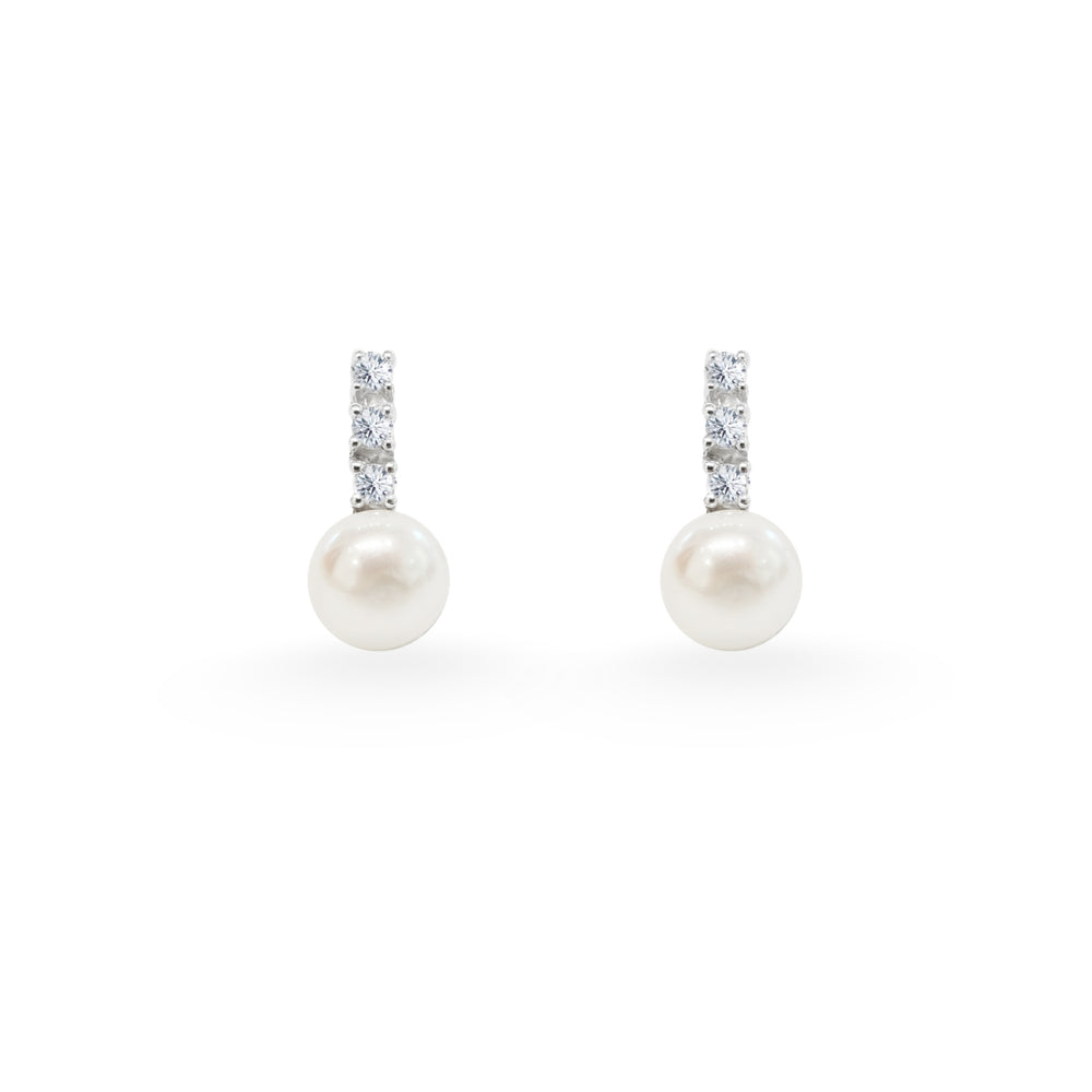 Skinny Tiny Diamond Pearl Earrings
