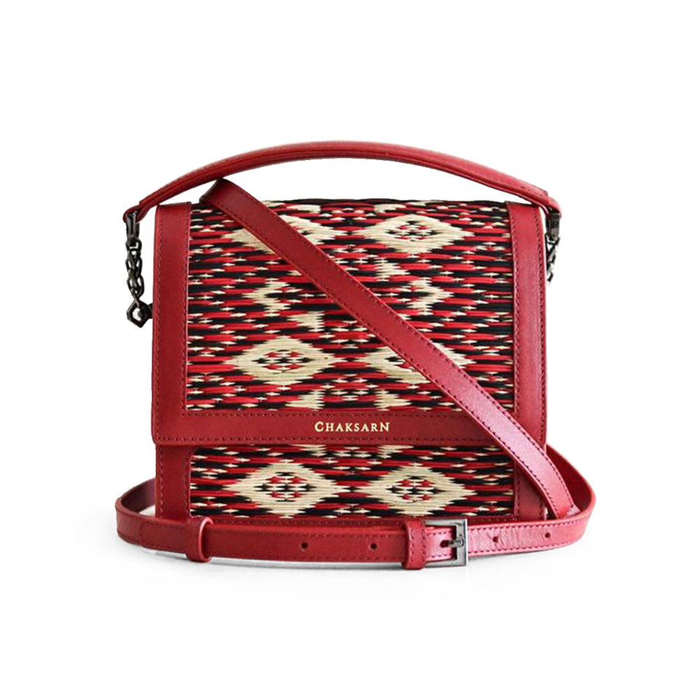 Red Water Sedge and Leather Mini Handbag