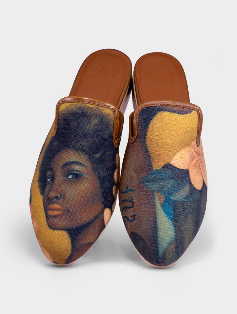 Likas Handmade Canvas Leather Slip On Mule Shoes