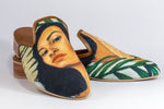 Taray Handmade Canvas Leather Slip On Mule Shoes