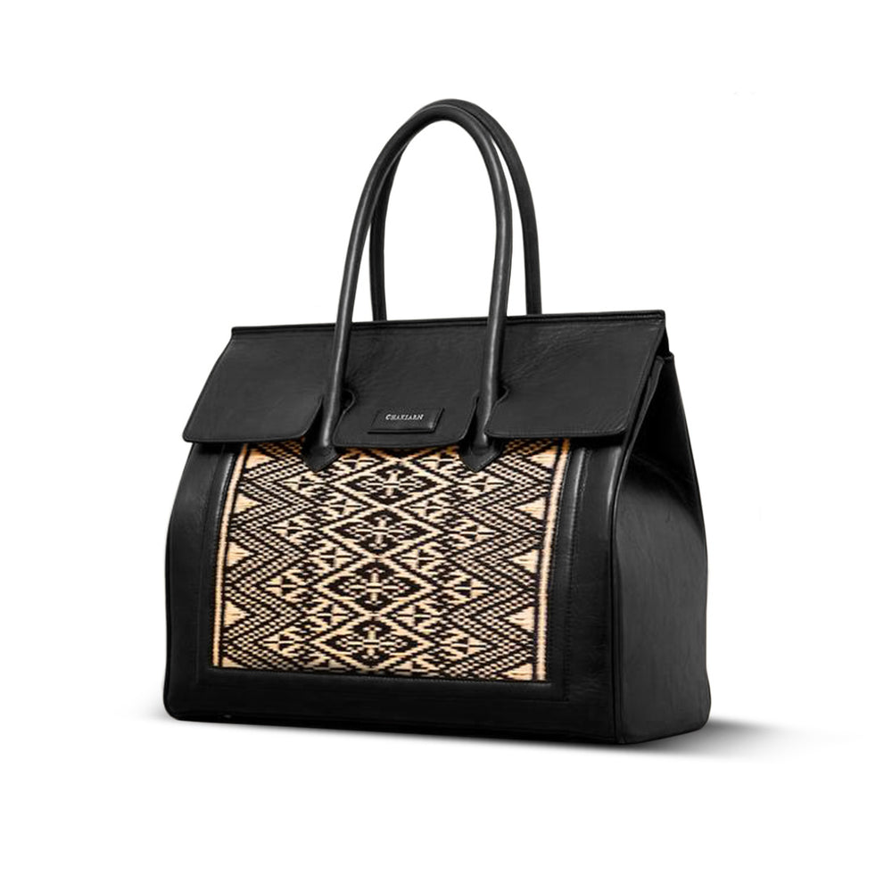 Women's Esquire Black Leather Tote Bag with Pattern