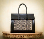 Women's Esquire Black Leather Tote Bag with Pattern
