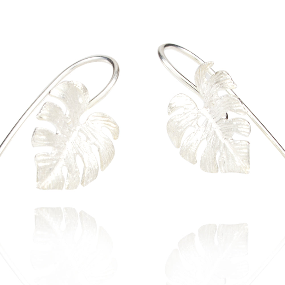 Sacred Fig Leaf Silver Earrings