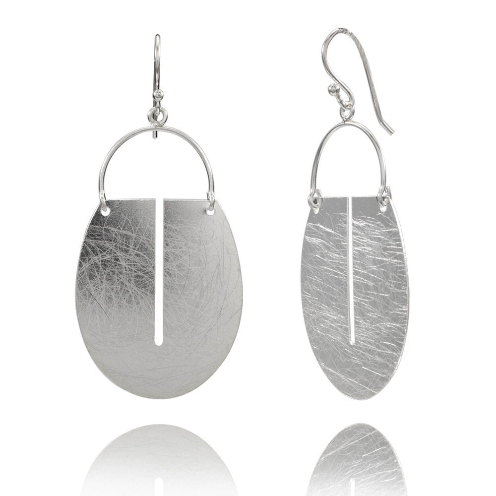 Asymmetric Oval of Simplicity Silver Earrings