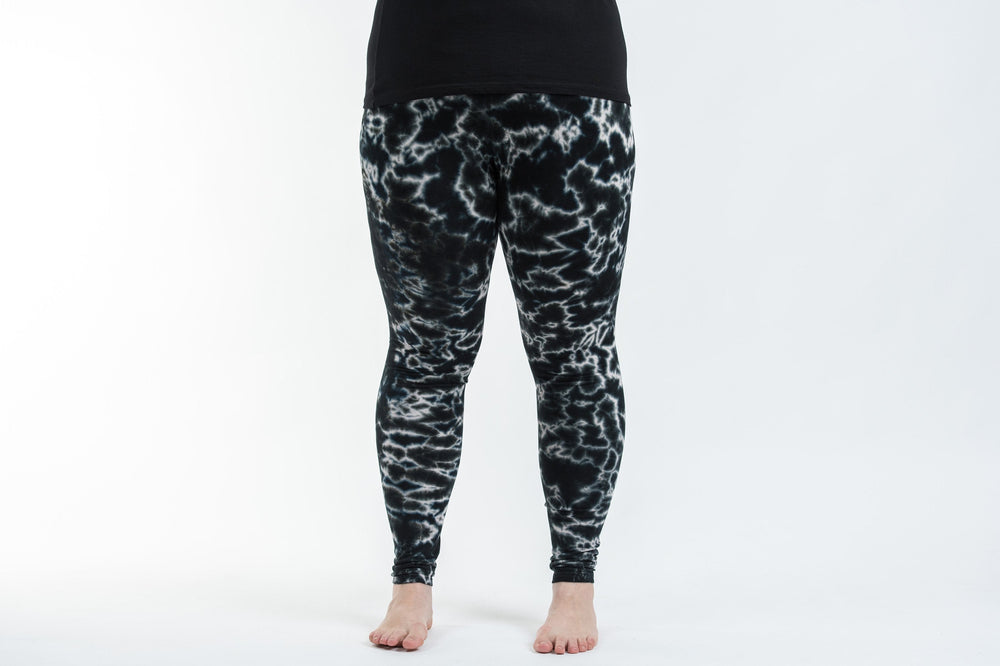 Plus Size Black Marble Tie Dye Rayon Yoga Pants Leggings