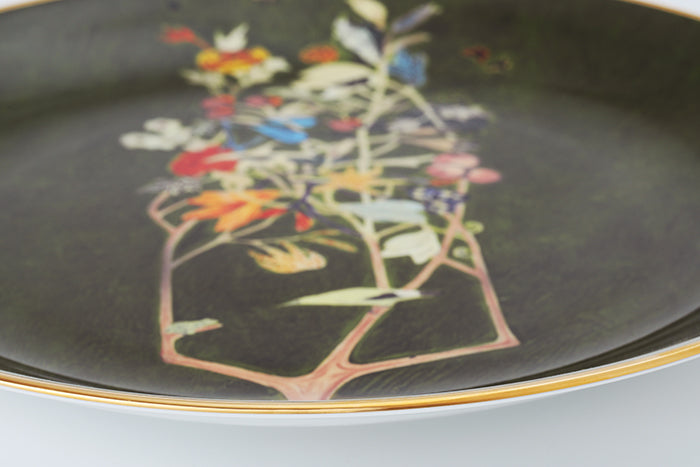 Potted Plant II 12" Bone China Gold Transfer Round Plate