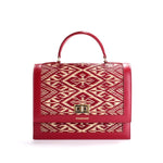 Red Water Sedge and Leather Wicker Handbag with Red Khit