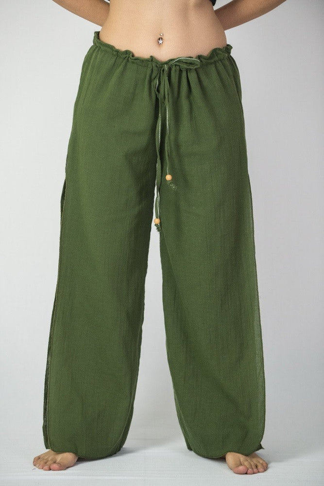Green Cotton Loose Fit Palazzo Yoga Pants