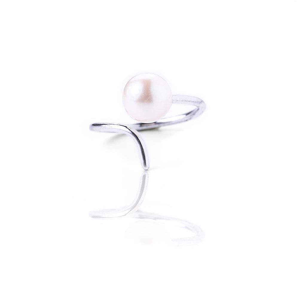 Big Pearl Silver Ring White Gold Plated