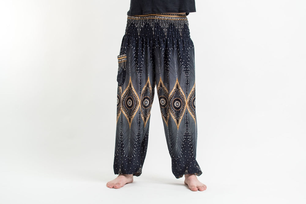 Black Yoga Pants with Diamond Peacock Design