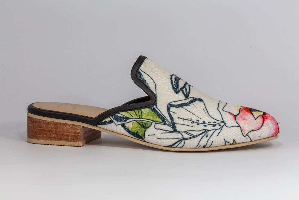 Ligaya Handmade Canvas Leather Slip On Mule Shoes