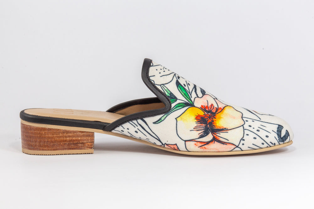 Ligaya Handmade Canvas Leather Slip On Mule Shoes
