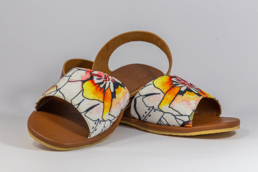 Ligaya Handmade Canvas Leather Sling Back Sandals