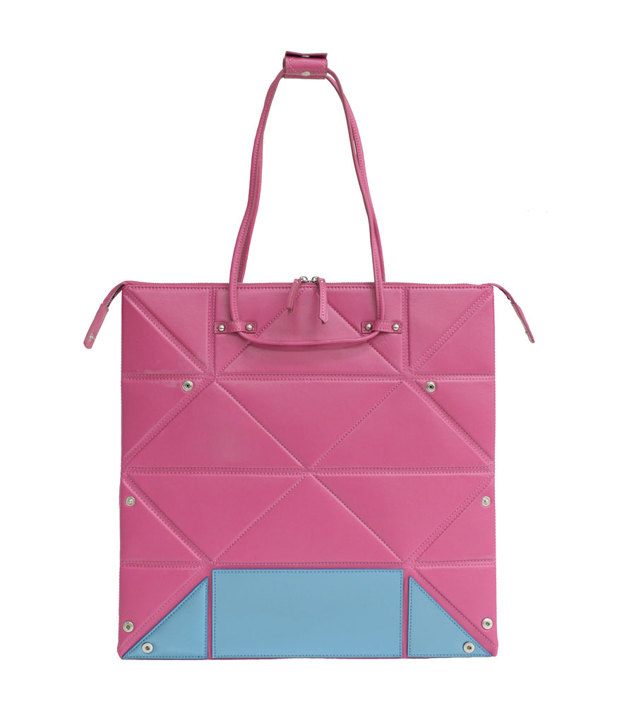 Large Pink Origami Bag with Blue Bottom
