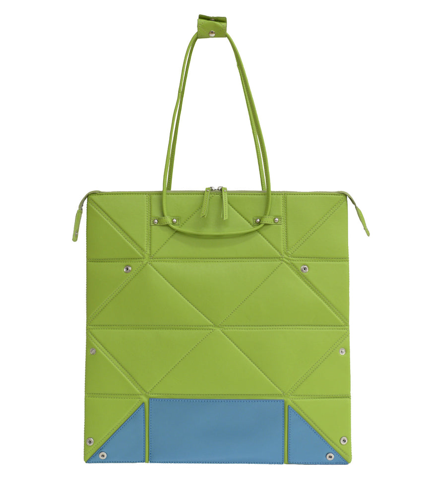 Large Green Origami Bag with Blue Bottom