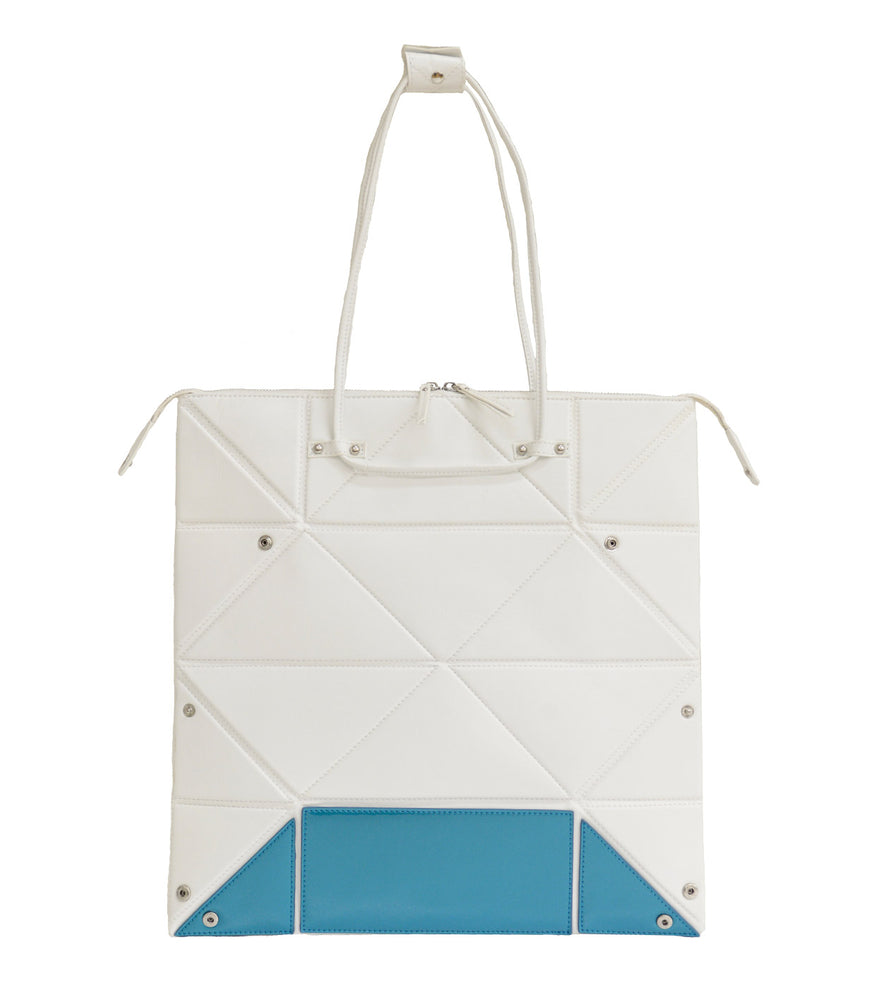 Large White Origami Bag with Blue Bottom