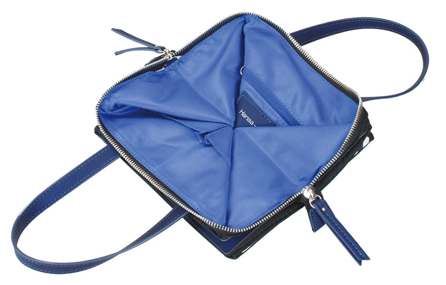 Small Navy Blue Striped Handbag with Shoulder Strap
