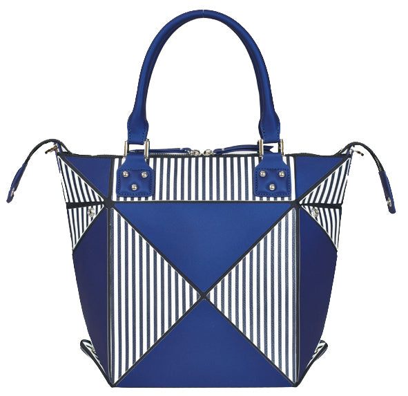 Small Navy Blue Striped Transforming Handbag