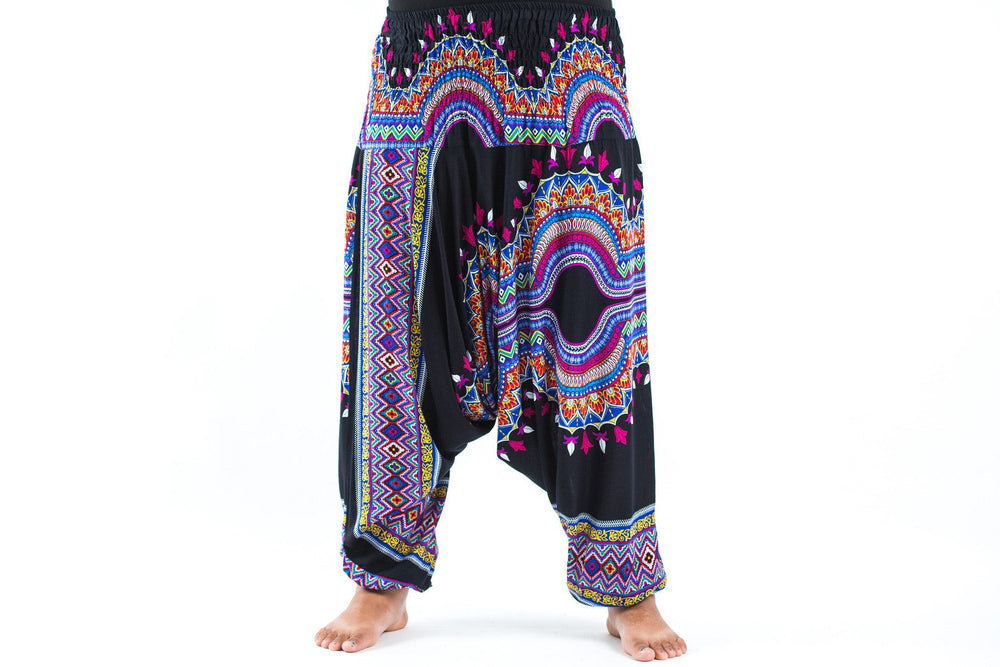 Plus Size Dashiki Drop Crotch Black Yoga Harem Pants Jumpsuit