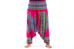 Plus Size Dashiki Drop Crotch Pink Yoga Harem Pants Jumpsuit