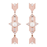 Rose Gold Plated Long Silver Earrings with Pearl
