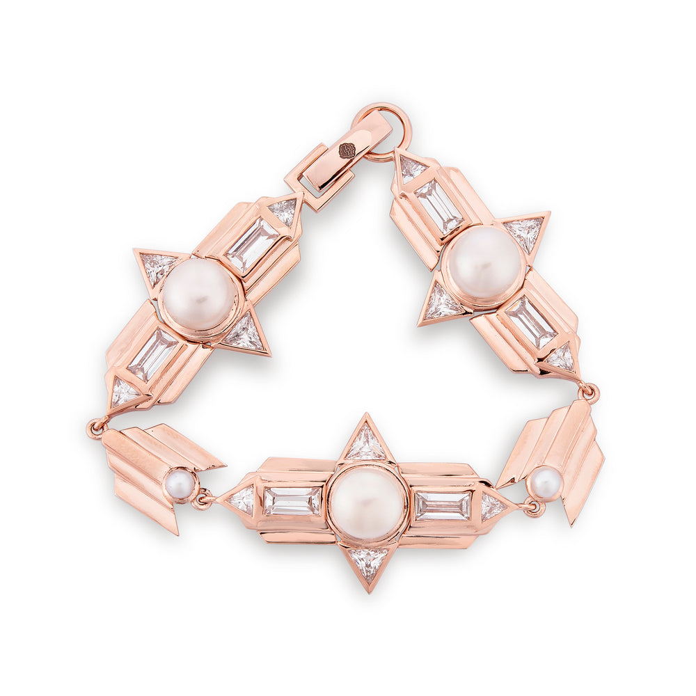 Babylon Rose Gold Plated Silver Bracelet with Pearls