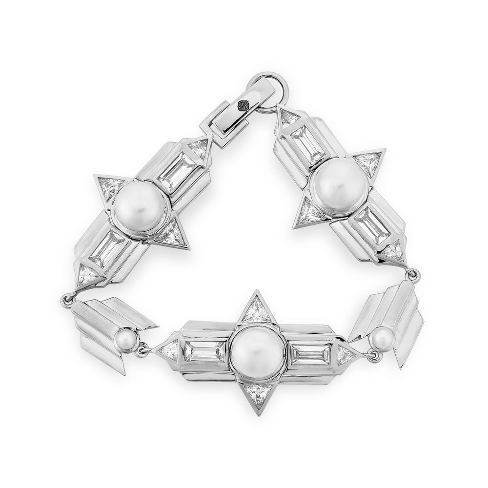 Babylon White Gold Plated Silver Bracelet with Pearls