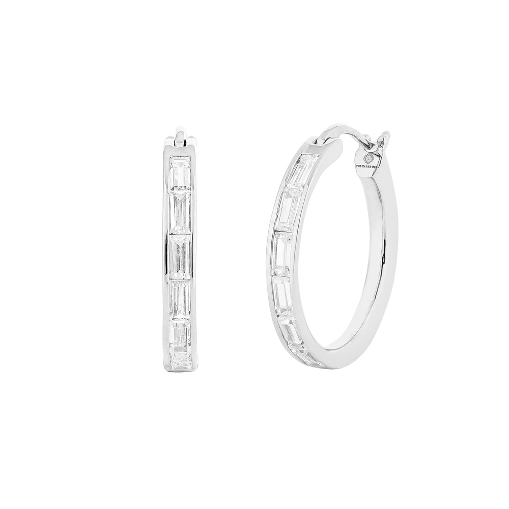 Waree White Gold Plated Silver Hoop Earrings with Zirconia