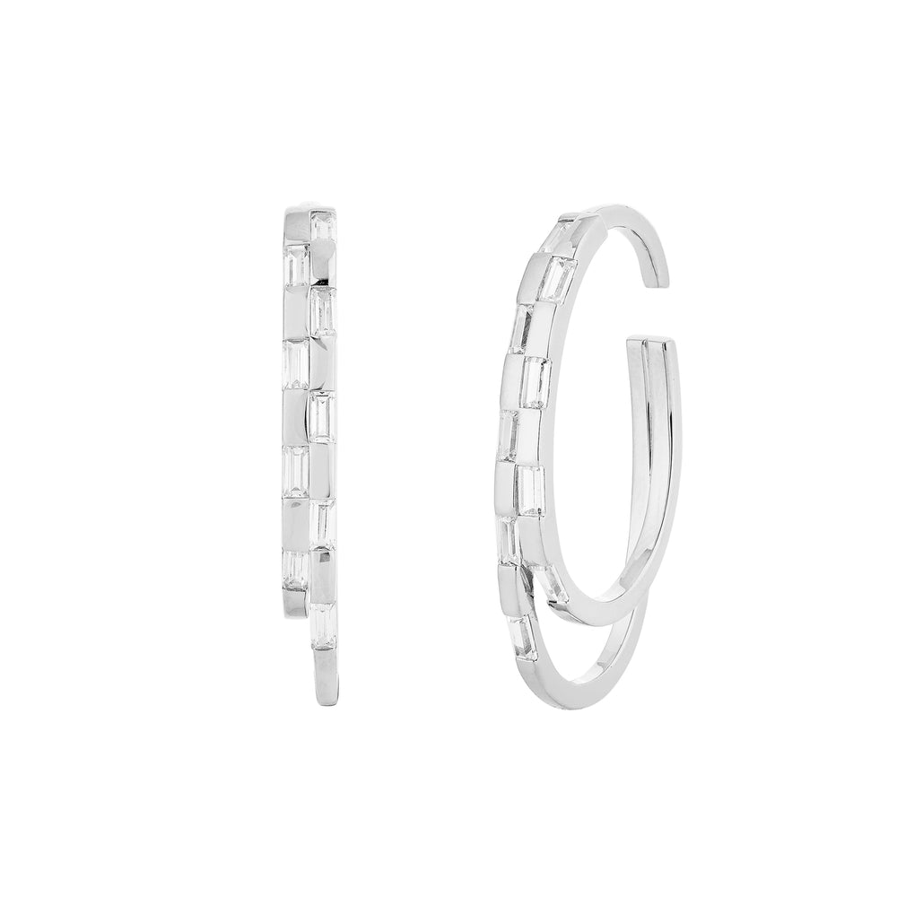 Waree White Gold Plated Double Hoop Silver Ear Cuff