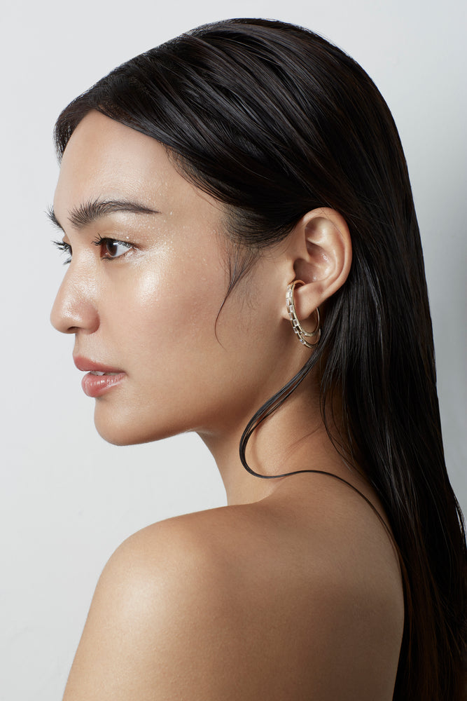 Waree Gold Plated Double Hoop Silver Ear Cuff