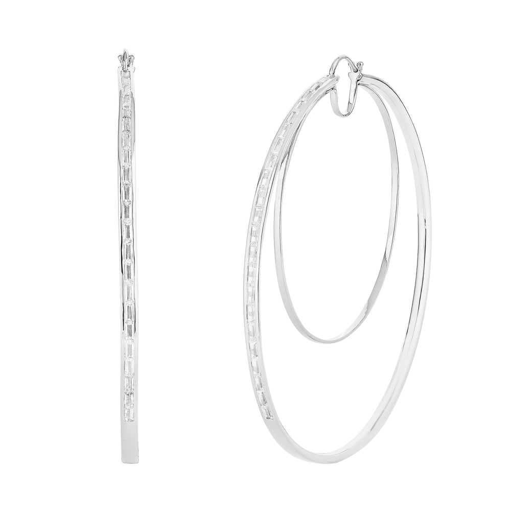 Waree Statment White Gold Plated Hoop Silver Earrings